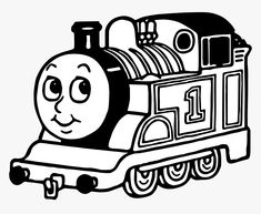 a black and white drawing of a thomas the train engine