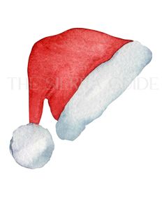 a watercolor drawing of a santa hat