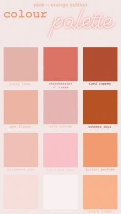 the color palette for pink and orange is shown in this graphic style, which includes different shades