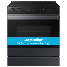 a black oven with the words convection and faster, more even baking written on it