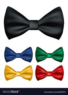 four different colored bow ties on a white background