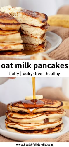 dairy-free quick and easy ultra-fluffy oat milk pancakes Fluffy Oat Flour Pancakes, Fluffy Oat Pancakes, Healthy American Pancakes