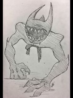 a drawing of a monster with its mouth open