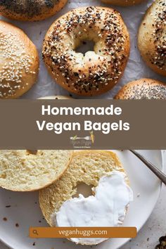 homemade vegan bagels on a white plate