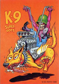 an image of a cartoon dog riding on top of a motorcycle with the words k9 super dogs