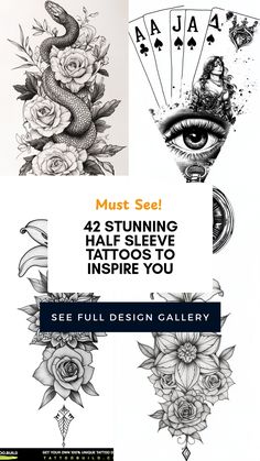 Showcase your style with these 4 images of unique half sleeve tattoo designs. Discover creative tattoos, floral patterns, and geometric motifs that make a visual statement!