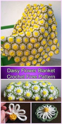 daisy flower blanket crochet free pattern with instructions to make it in any size