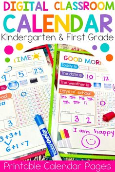 a printable calendar with the words'digital classroom calendar'and numbers for first grade