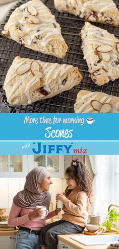 Start your morning off right with a hot cup of coffee and a delicious Scone, made in 4 easy steps. “JIFFY” Baking Mix leaves more time for morning coffee. ☕ Jiffy Baking Mix Scones, Jiffy All Purpose Baking Mix Recipes, Jiffy Biscuit Mix Recipes, Bisquick Scones, Scones Raspberry, Almond Scones Recipe, Herb Biscuits Recipe