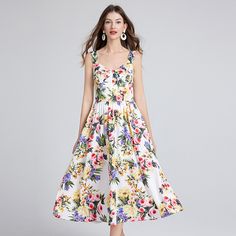 F00256351-104 Summer Cotton A-line Floral Dress, Summer A-line Fit And Flare Sundress, Summer Fit And Flare A-line Sundress, Summer A-line Dresses For Garden Party, Summer A-line Floral Dress For Garden Party, Casual A-line Sleeveless Dress For Spring, Sleeveless Fit And Flare Midi Dress For Garden Party, Chic A-line Sleeveless Dress For Spring, Summer Garden Party Fit And Flare Maxi Dress