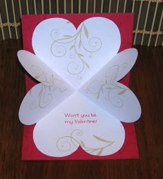 an origami valentine's card with the words won't you be my valentine?