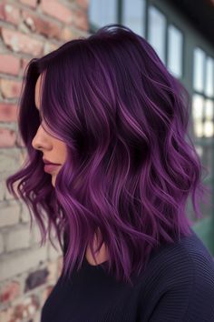 Vivid Hair Highlights, Plum Balayage Hair, Vivid Balayage, Purple Underneath Hair, Plum Highlights, Plum Purple Hair, December Hair, Face Hairstyles