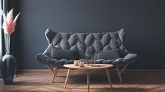 a living room scene with focus on the sofa