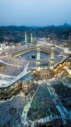 an aerial view of the kabab with many people around it