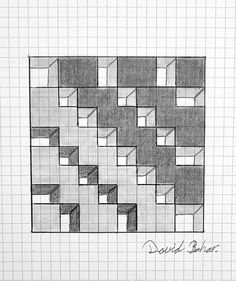 a pencil drawing of squares and rectangles on graph paper, with the words david schleier written below