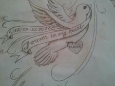 a drawing of a dove with the words forever in my heart on it