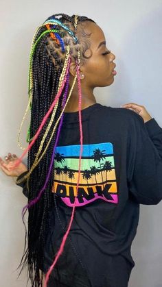 3 Different Color Box Braids, Colors Braids, Birthday Braids, Hair Job, Natural Hair Woman