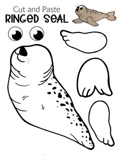 a coloring page with an image of a sea animal and the words, cut and paste ringed seal