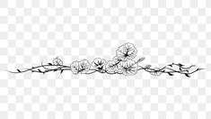 a black and white line drawing of flowers on a transparent background, hd png