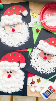 three paper plates with christmas decorations on them, one is made to look like santa claus