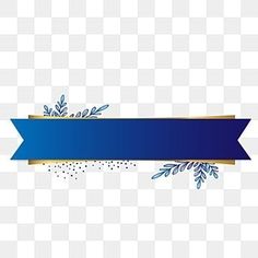 a blue ribbon with gold trim on it and snowflakes around the edge, in front of a white background