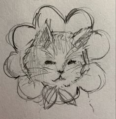 a pencil drawing of a cat's face with a flower on its head and eyes