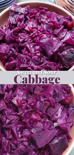 two bowls filled with red cabbage on top of a table