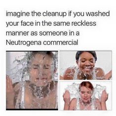 the woman is washing her face with water