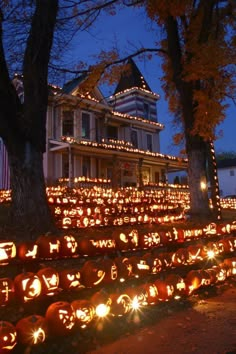 the pumpkin house in kenova, west virginia is lit up for halloween