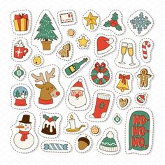 christmas stickers with santa claus, snowman and other holiday related items on white background