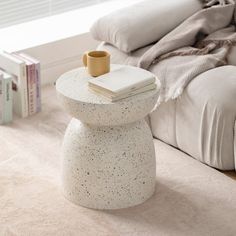 Stone Effect Side Table Nightstand Nordic Sofa, Pedestal Side Table, Side Table Decor, Living Room Balcony, Side Coffee Table, Side Table Design, Table Sofa, Small Coffee Table, Small Sofa