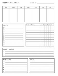 the printable weekly planner is shown in black and white