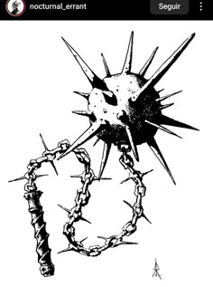 a black and white drawing of a chain with spikes on it's end,