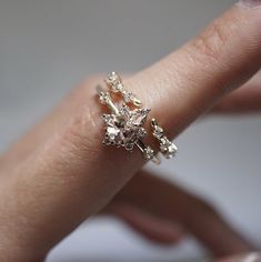 Morganite Peachy Rose Set | Tippy Taste Jewelry Thorn Ring, Rose Gold Engagement Ring Vintage, Rose Gold And Silver, Ruby Engagement Ring, Expensive Jewelry, Gold Filled Ring, Gold Ring Stack, Morganite Ring, Unique Diamonds