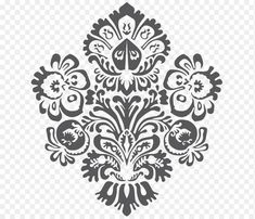 a black and white floral design on a transparent background