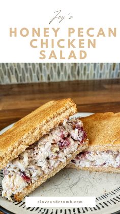 Honey pecan chicken salad on toasted wheat bread on plate Honey Pecan Chicken Salad, Autumn Chicken Salad, Easy Office Lunch Ideas, Honey Pecan Chicken, Acai Bowl Recipe Easy, Protein Salads, Lunch For Work, Yummy Sandwiches