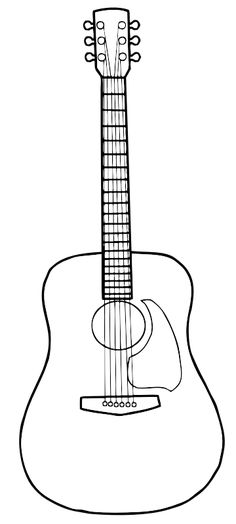 an acoustic guitar is shown in this black and white drawing, it's the top half