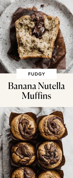 banana nutella muffins are stacked on top of each other