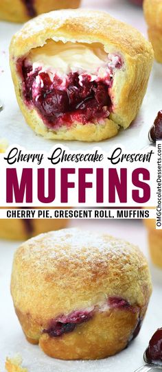 cherry cheesecake crescent muffins with cranberry pie filling