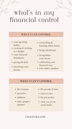 what's in my financial control? info sheet with the text, what can i control?