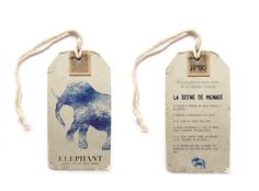 two tags with the words elephant on them