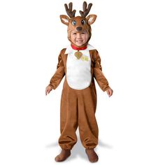 a little boy dressed up in a reindeer costume