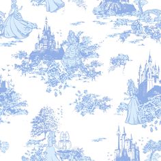 a pink and white wallpaper with princess silhouettes