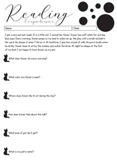 the worksheet for reading is shown with black and white writing on it, which includes