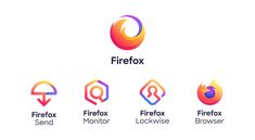 the firefox logo is shown in different colors and shapes, including red, blue,