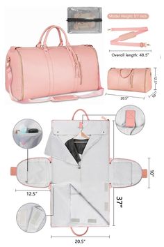 This large-capacity carry-on garment bag fits 2-3 days' essentials, like clothes and toiletries, with extra pockets for small items and a shoe pouch. It doubles as a hanging garment bag for wrinkle-free clothing. Made of waterproof PU leather, it's durable and stylish, with multiple carrying options. Ideal for travel, it's a thoughtful gift for occasions like Mother's Day. Size: 20.5x10x12.5 inches. Includes a separate 11.5x9x5 inch shoe pouch. Carry On Bag Pattern, Diy Travel Bags, Travel Bag Ideas, Duffle Bag Pattern, Carry On Duffle Bag, Diy Tas, Garment Duffle Bag, To Go Bag, 3 In 1 Bag