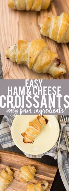 ham and cheese croissants on a wooden cutting board