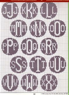 the cross stitch pattern is shown with numbers and letters in different sizes, including one for each