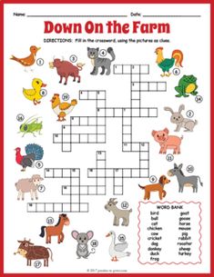 a crossword puzzle with farm animals on it