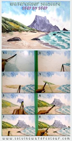 step by step instructions on how to paint watercolor seascapes